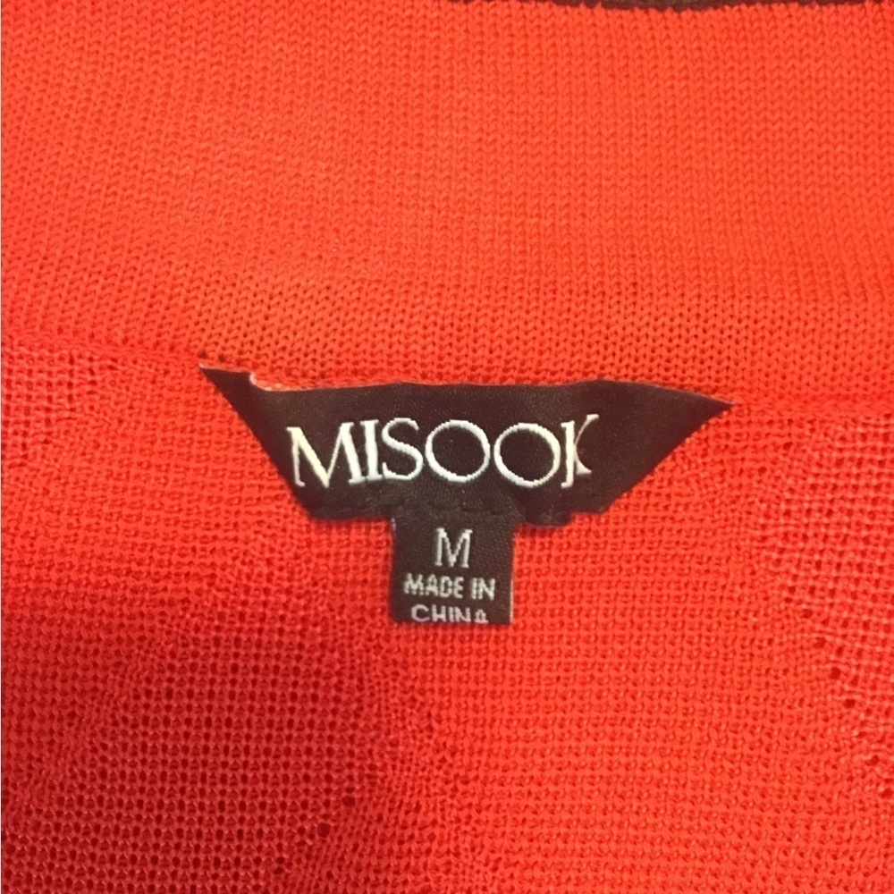 Misook RED/Black trim geometric design cardigan MED - Picture 5 of 9